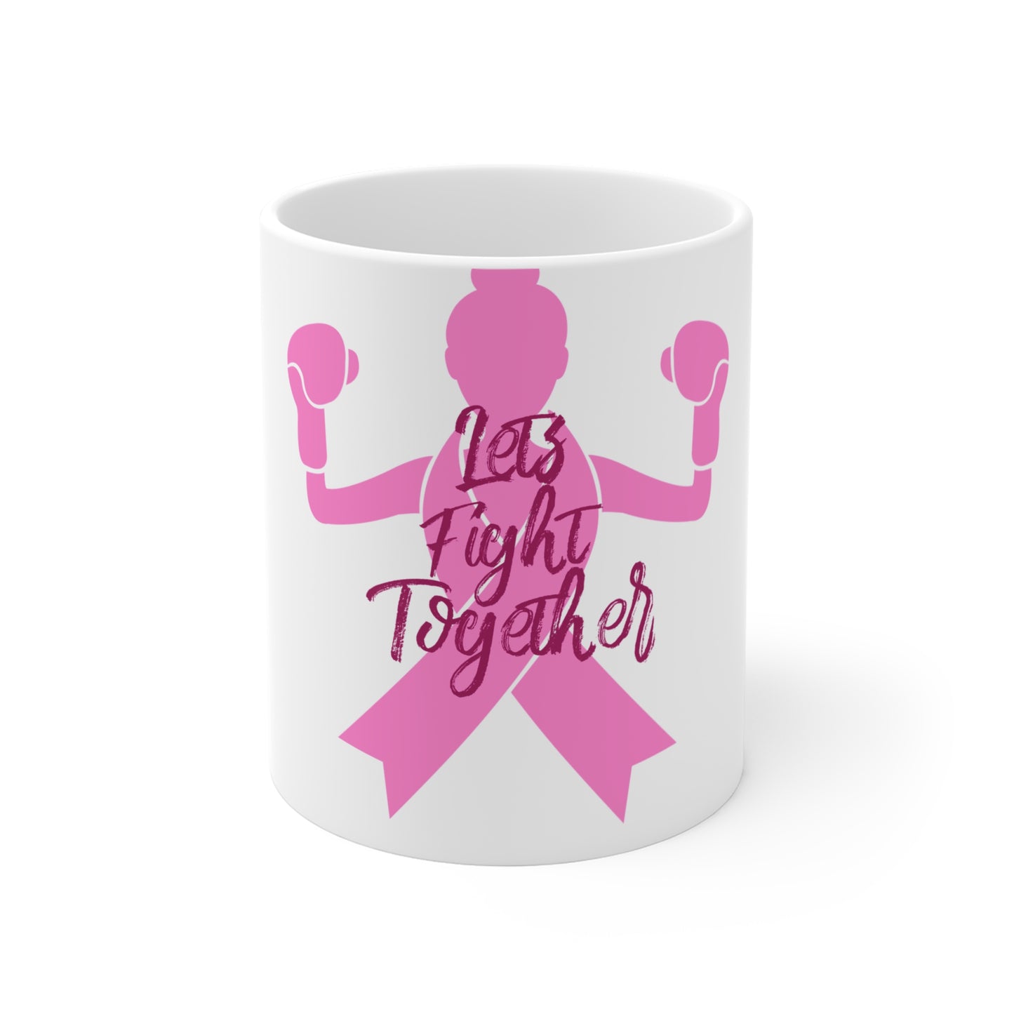 Breast Cancer Awareness Mug — "Let's Fight Together" Pink Ribbon Boxing Design