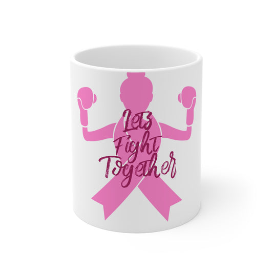 Breast Cancer Awareness Mug — "Let's Fight Together" Pink Ribbon Boxing Design
