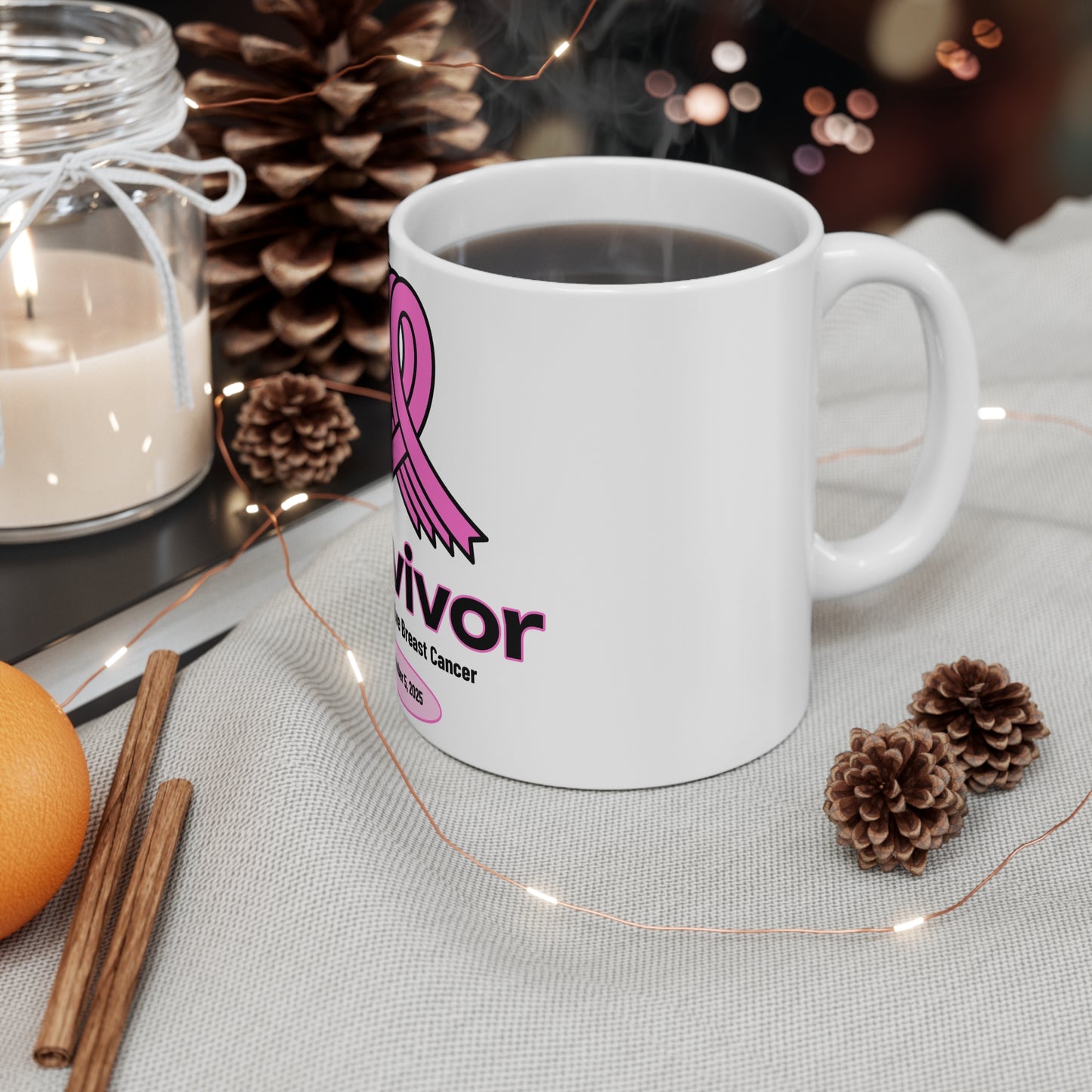 Survivor Triple Negative Breast Cancer Mug — Personalized Date Awareness Gift