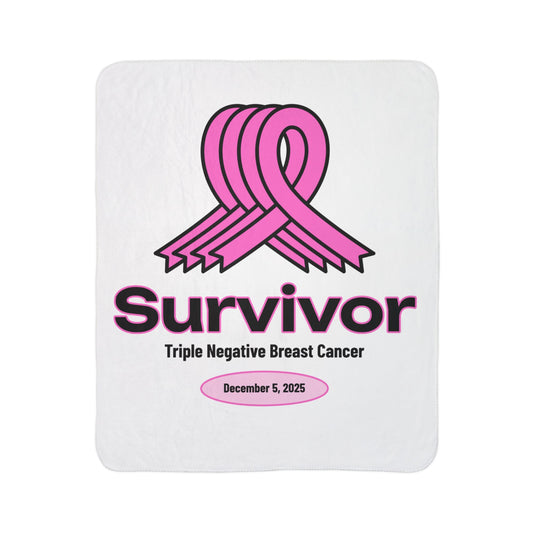 Survivor Triple Negative Breast Cancer Fleece Sherpa Blanket — Personalized Date